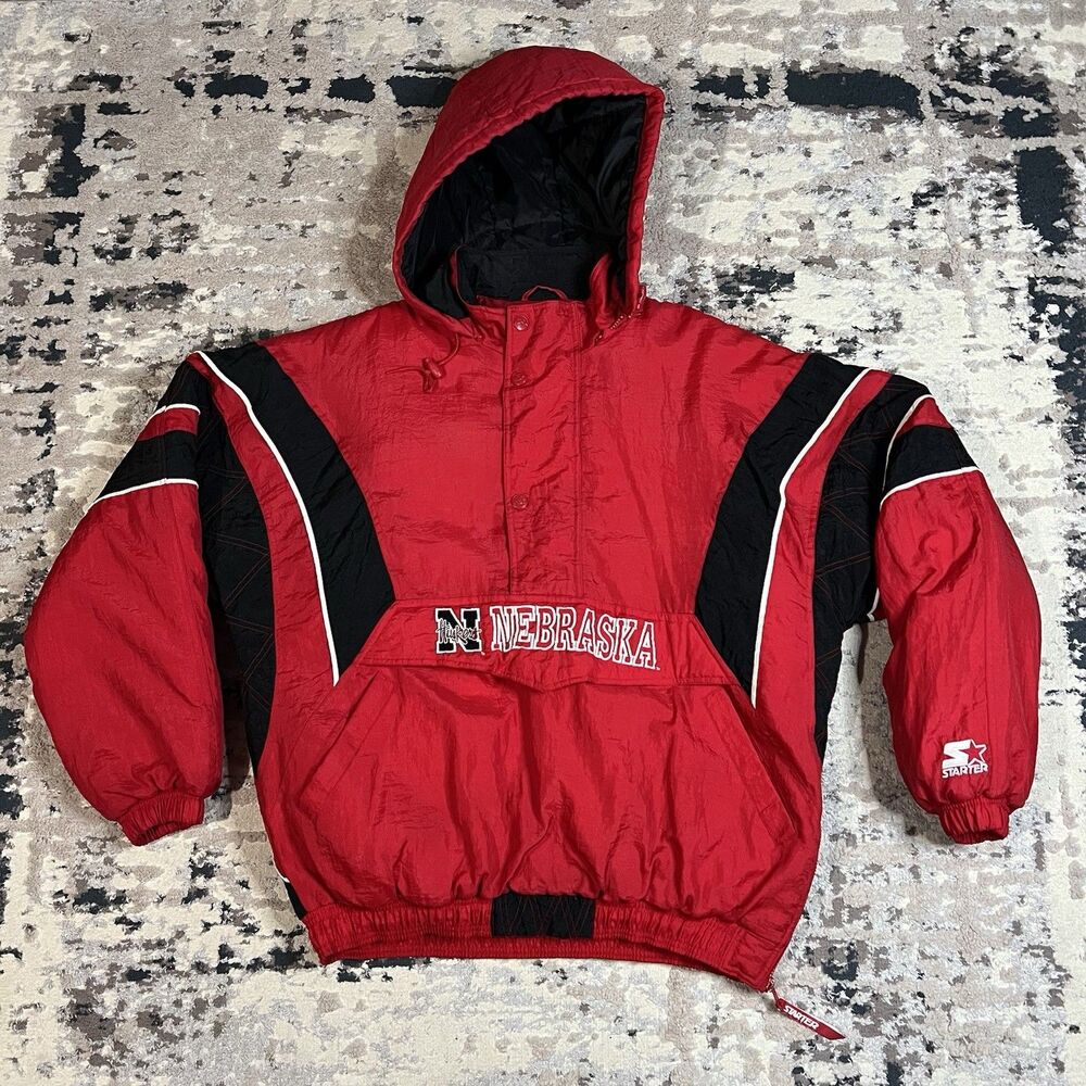 Vintage 90s Starter Nebraska Huskers Pullover Puffer Jacket Kangaroo Pouch XL